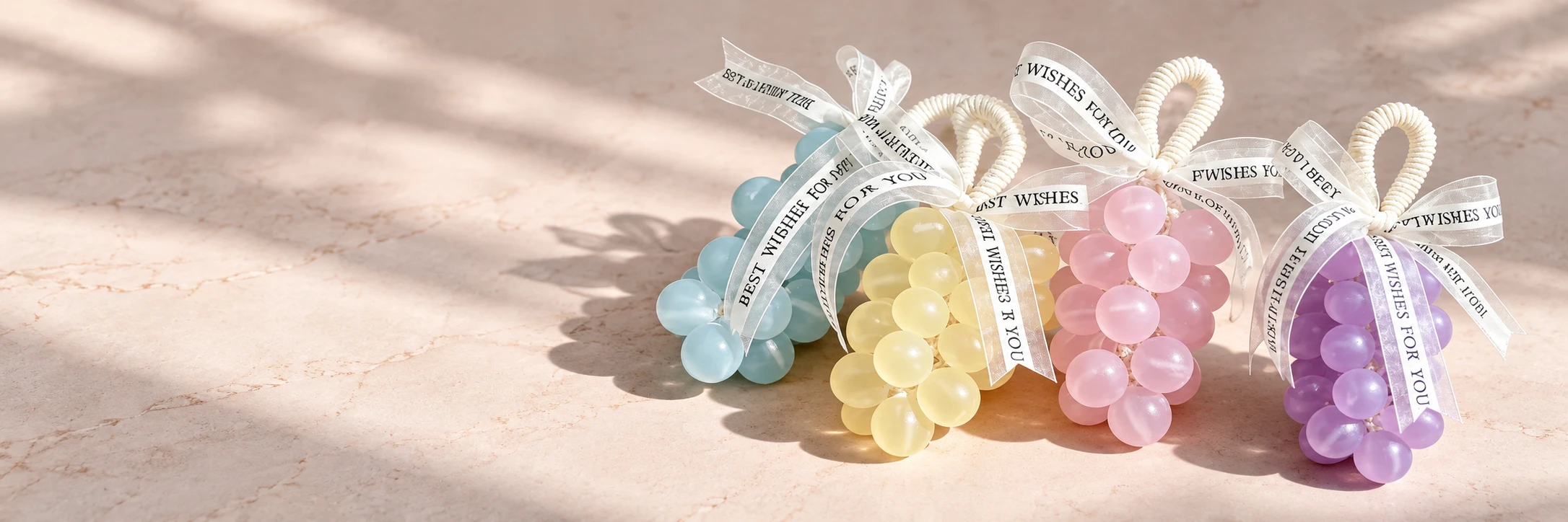 Grape Bunch Soap in blue, yellow, pink and purple; AI-styled scene